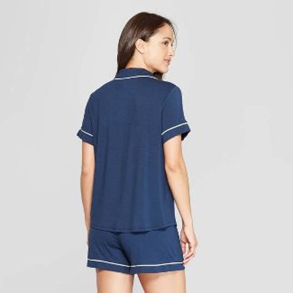 Pajama Top Notch Collar Button Front Coat Stars Above Blue M PJ - New with tags - Picture 4 of 12